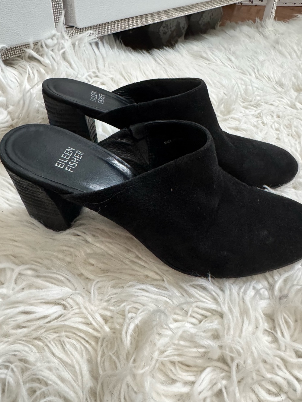 Eileen Fisher Black Suede Mule Heels Size 8